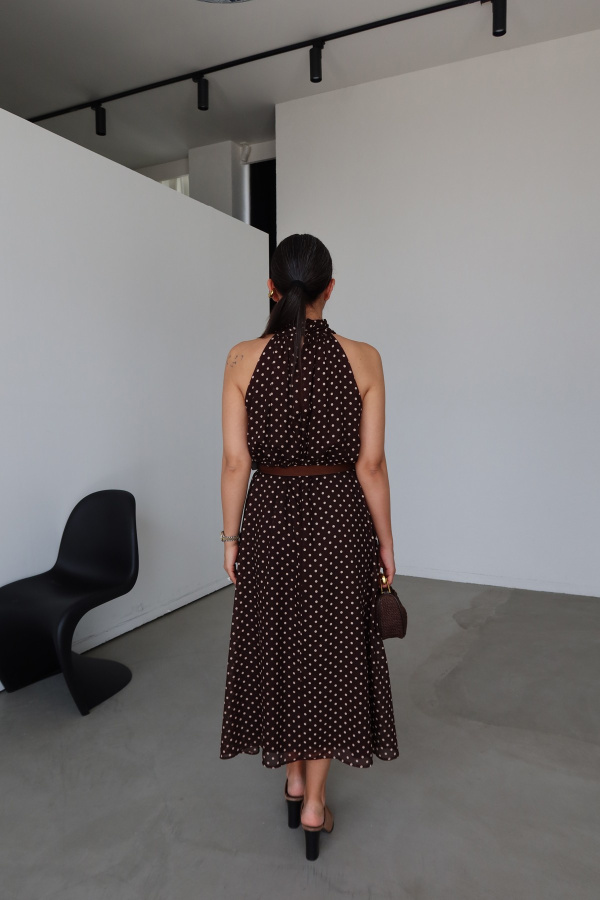 Kolsuz Puantiyeli Şifon Elbise