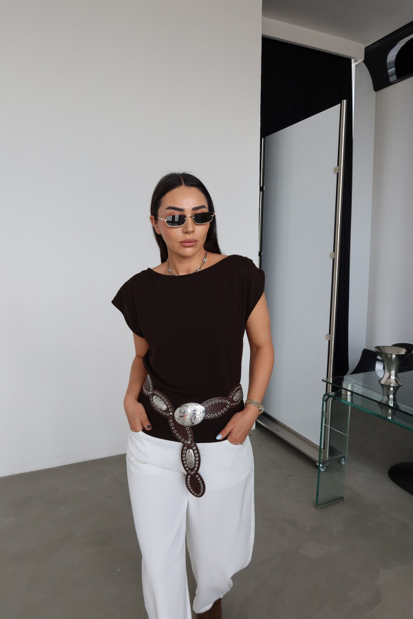 Kolsuz Dökümlü Triko Bluz