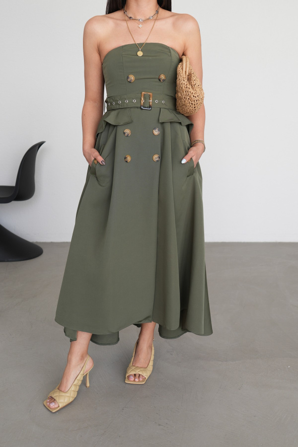 Asimetrik Kesim Straplez Elbise