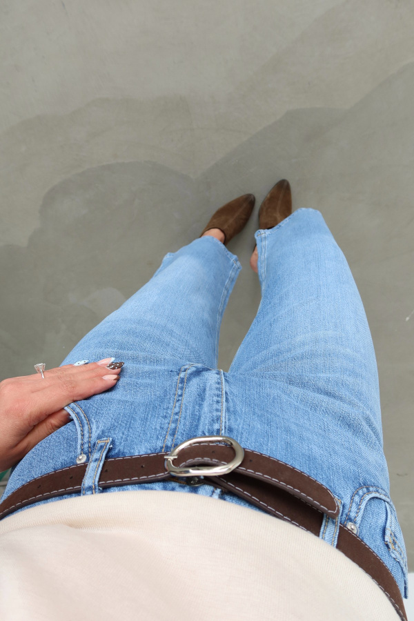 Deri Kemerli Wideleg Jean