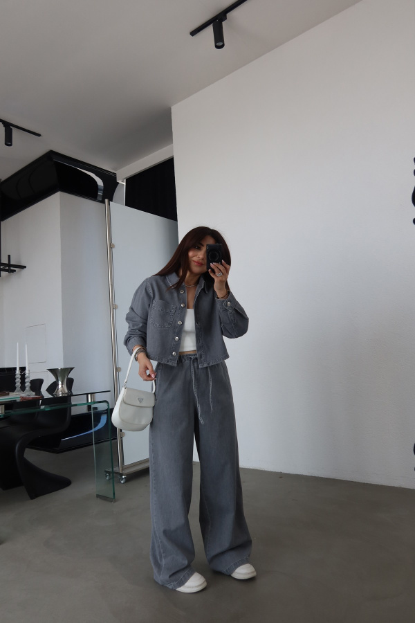 Beli Bağcıklı Denim Pantolon