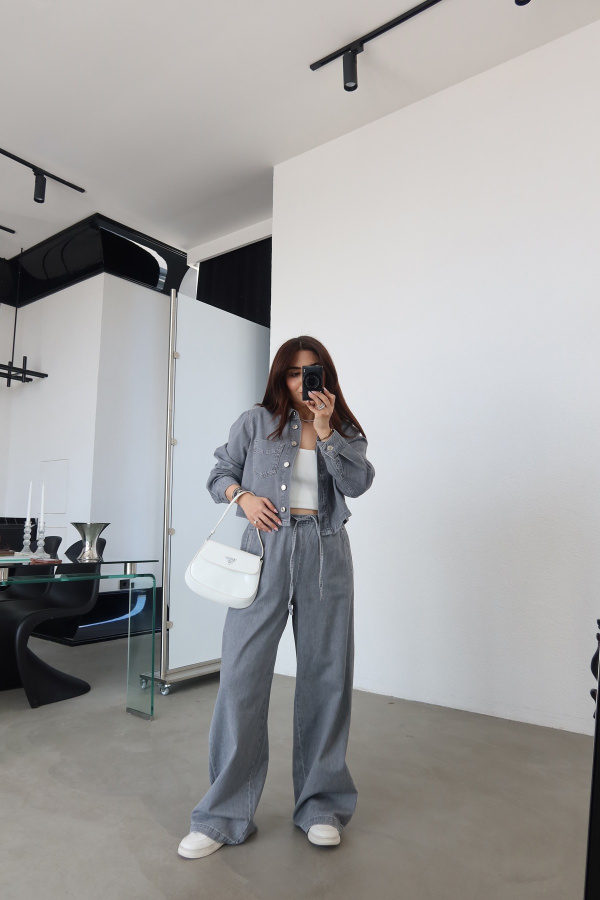 Beli Bağcıklı Denim Pantolon