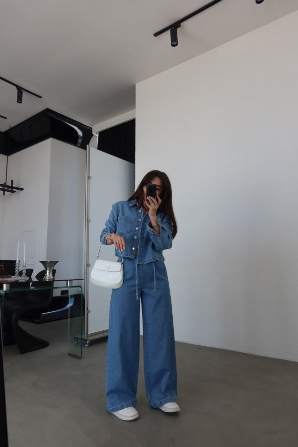 Beli Bağcıklı Denim Pantolon