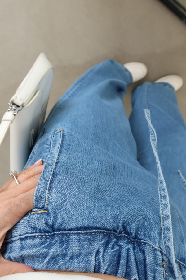 Beli Bağcıklı Denim Pantolon