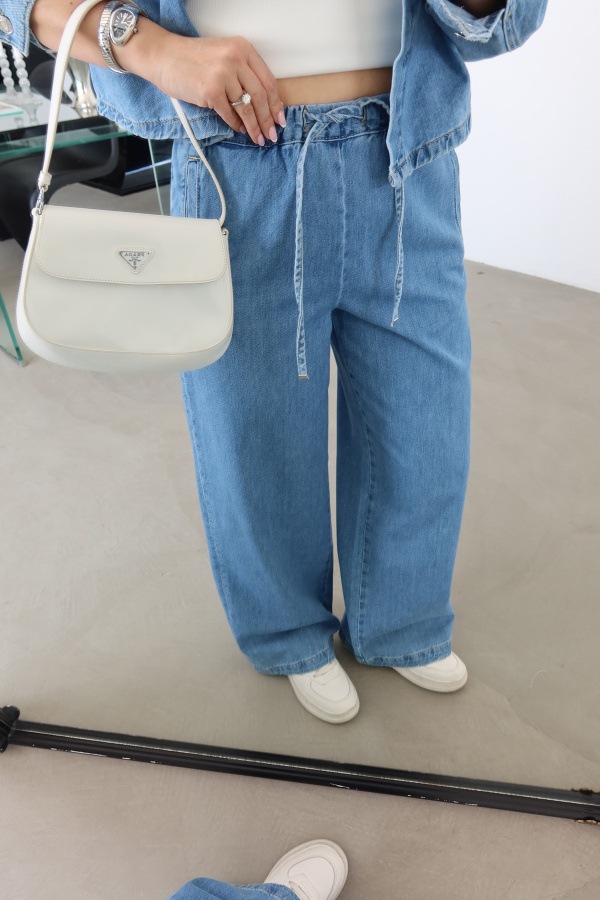 Beli Bağcıklı Denim Pantolon