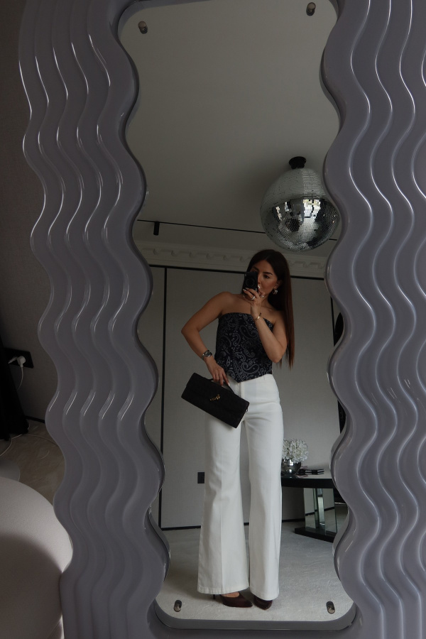 Şal Desenli Straplez Bluz