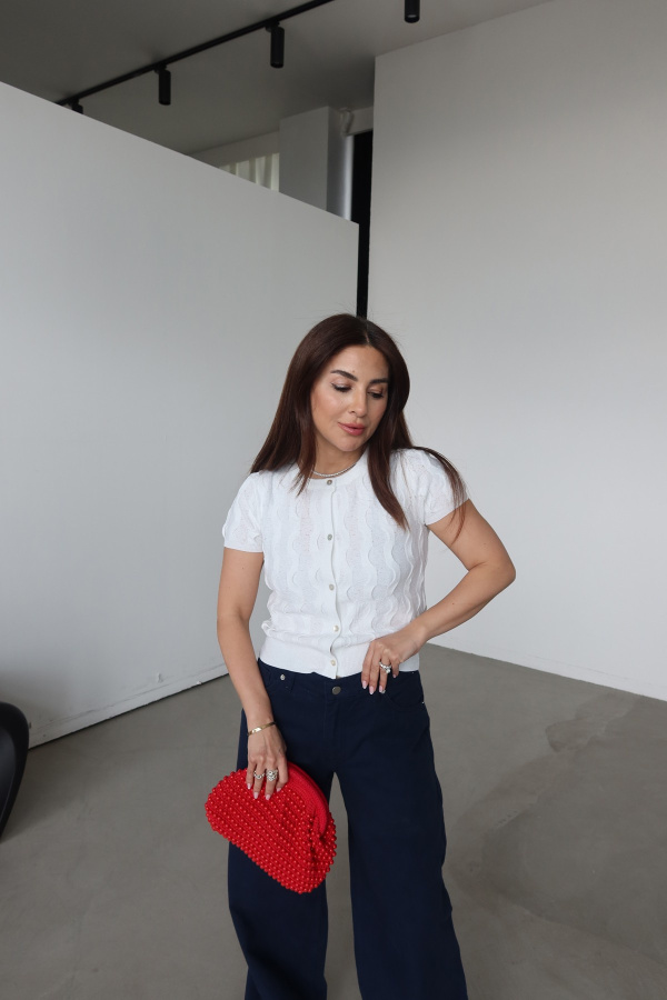 Bisiklet Yaka Dokulu Triko Hırka