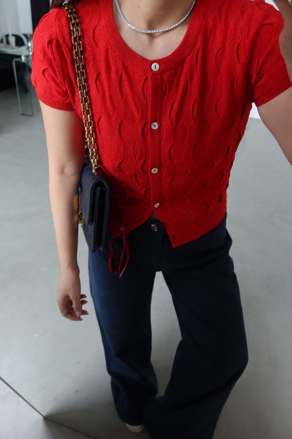 Bisiklet Yaka Dokulu Triko Hırka