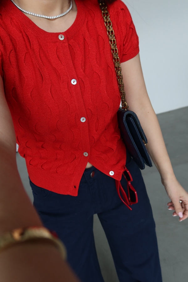 Bisiklet Yaka Dokulu Triko Hırka