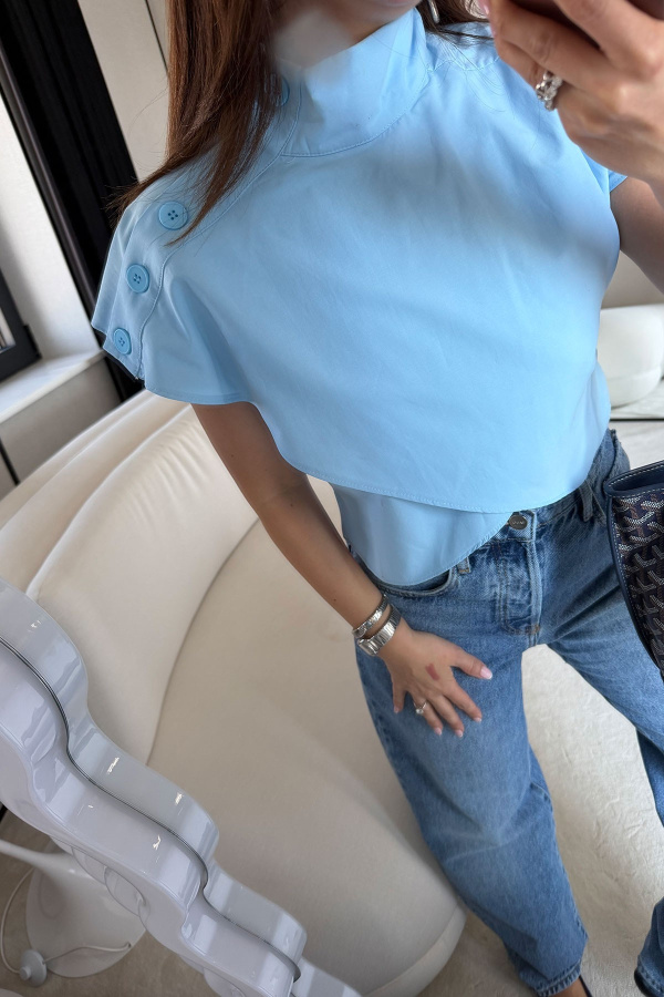 Omuzu Düğmeli Poplin gömlek