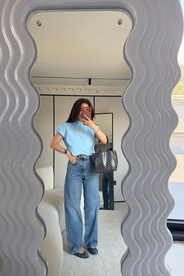 Omuzu Düğmeli Poplin gömlek