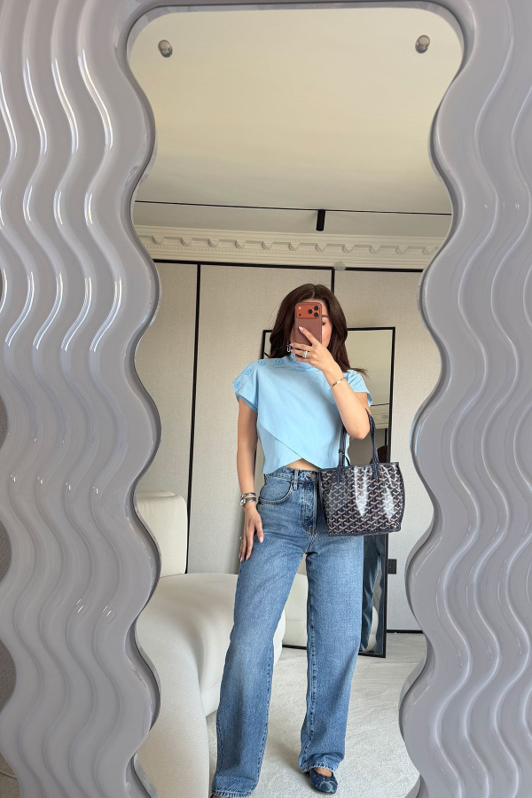 Omuzu Düğmeli Poplin gömlek