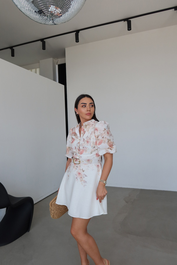 Balon Kol Çiçek Desen Premium Elbise