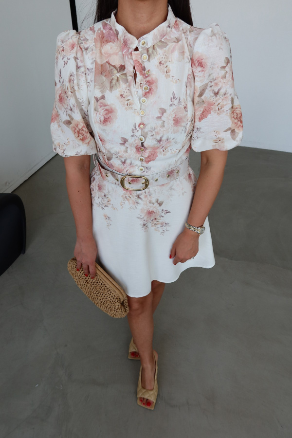 Balon Kol Çiçek Desen Premium Elbise