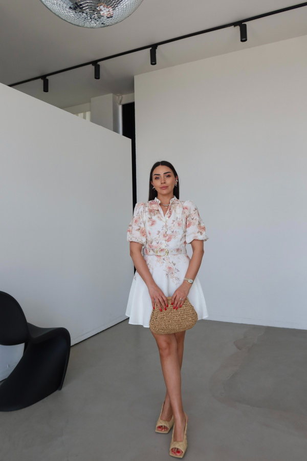 Balon Kol Çiçek Desen Premium Elbise