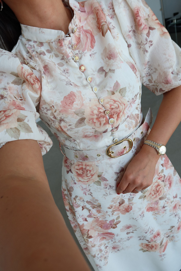 Balon Kol Çiçek Desen Premium Maxi Boy Elbise