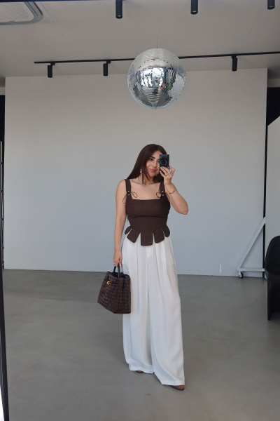 Çift Pileli Kemerli Geniş Kalıp Pantolon