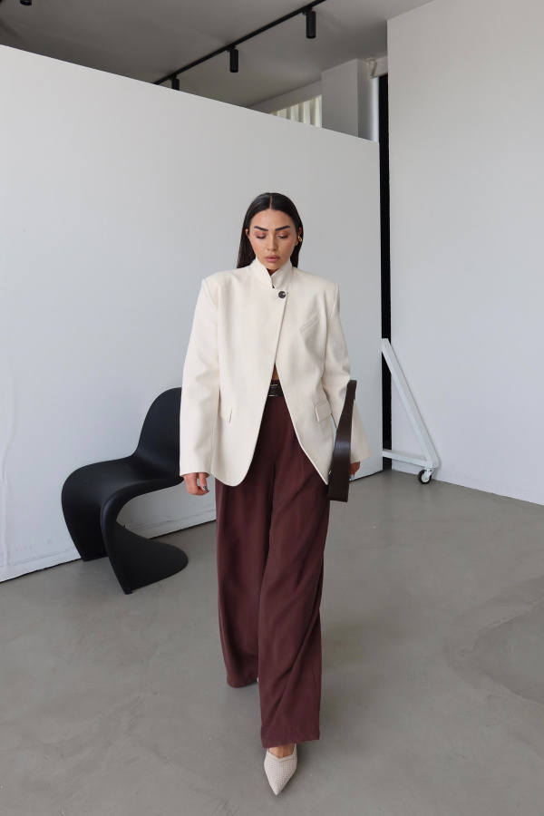 Çift Pileli Kemerli Geniş Kalıp Pantolon