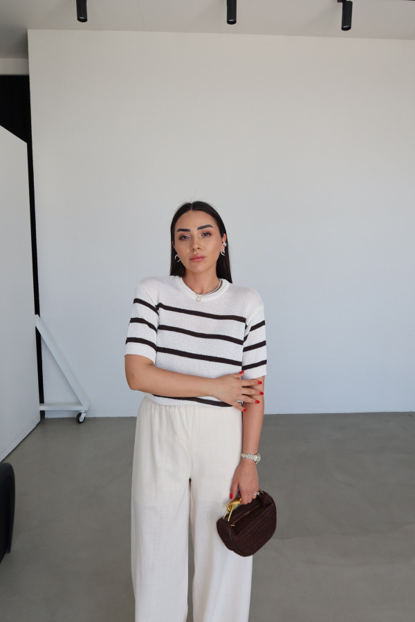 Çizgili Kısa Kollu Triko