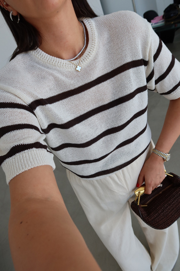 Çizgili Kısa Kollu Triko