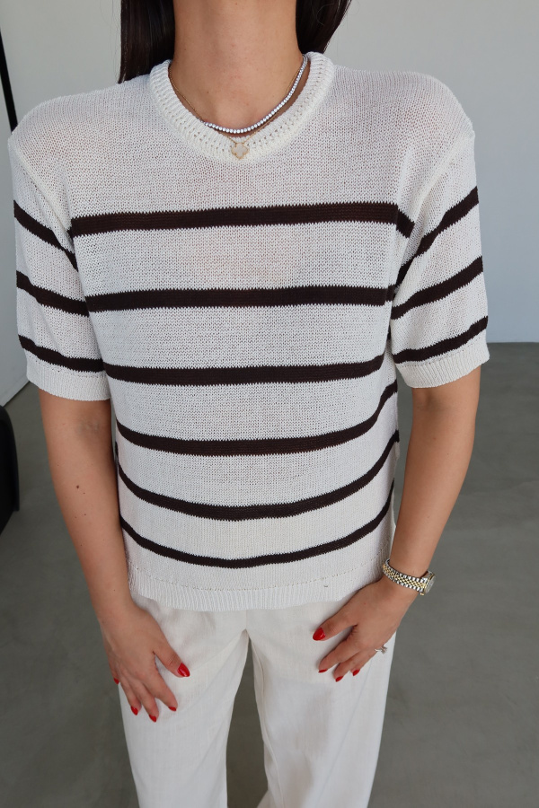 Çizgili Kısa Kollu Triko