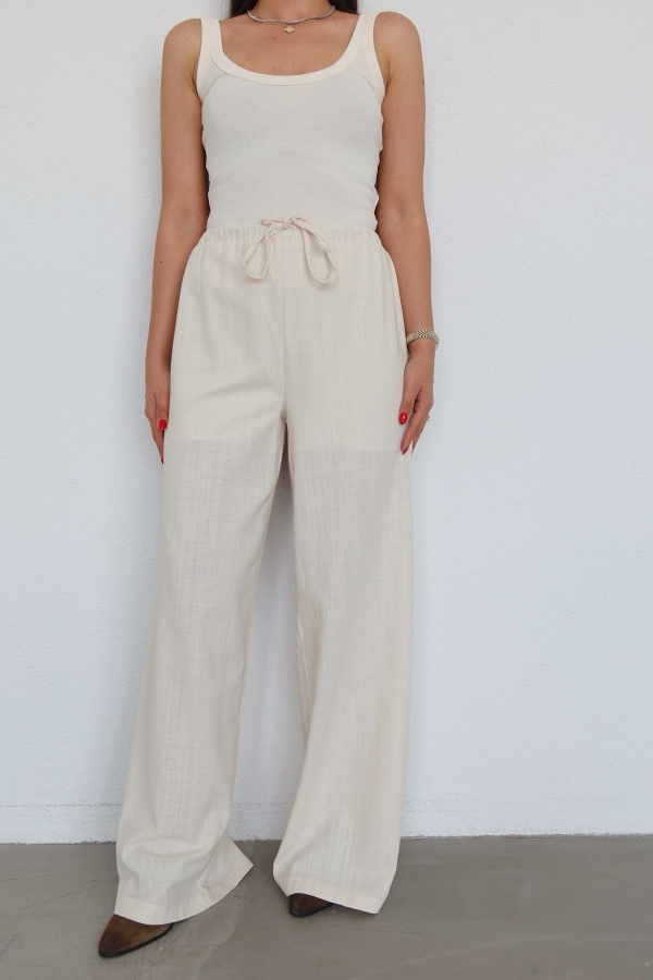 Kendinden Dokulu Bağcıklı Pantolon