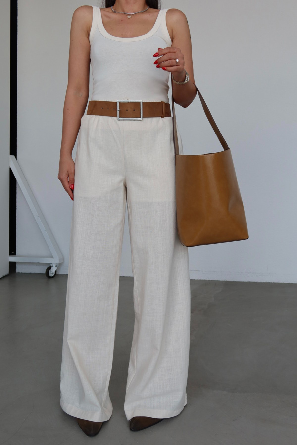 Kendinden Dokulu Bağcıklı Pantolon