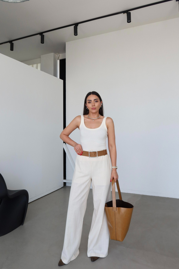 Kendinden Dokulu Bağcıklı Pantolon