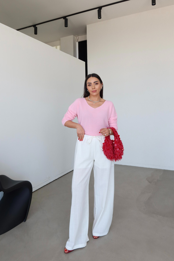 Kendinden Dokulu Bağcıklı Pantolon