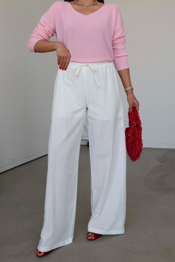 Kendinden Dokulu Bağcıklı Pantolon