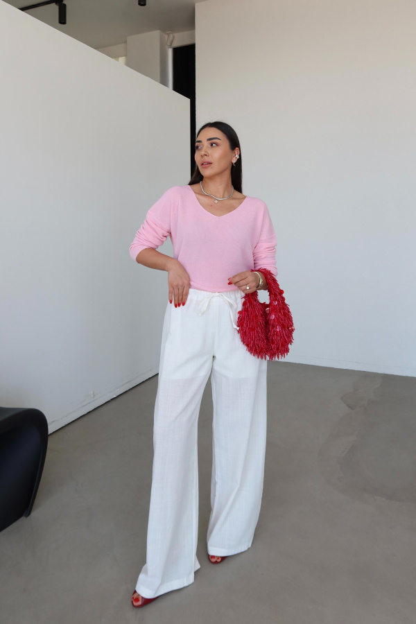 Kendinden Dokulu Bağcıklı Pantolon