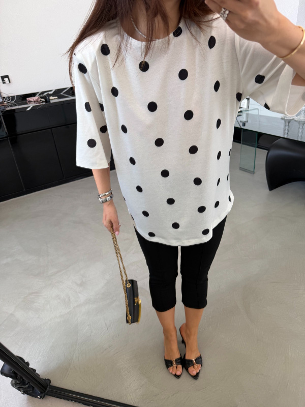 Omuzu Vatkalı Puantiyeli Overize Bluz