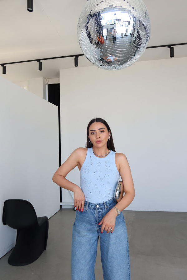 Halter Yaka Taş Baskılı Atlet