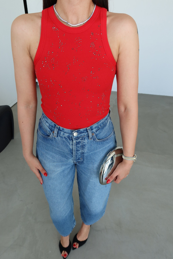 Halter Yaka Taş Baskılı Atlet