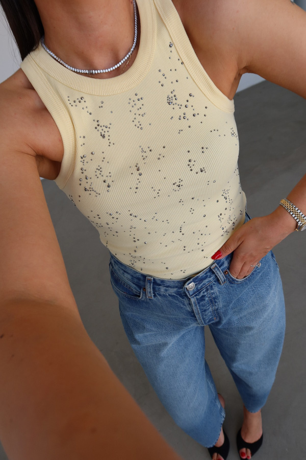 Halter Yaka Taş Baskılı Atlet