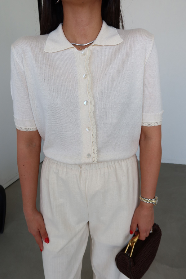 Polo Yaka Dantel Detaylı Hırka