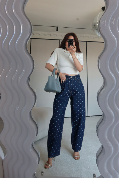 Kontrast Dikişli Puantiyeli Jean