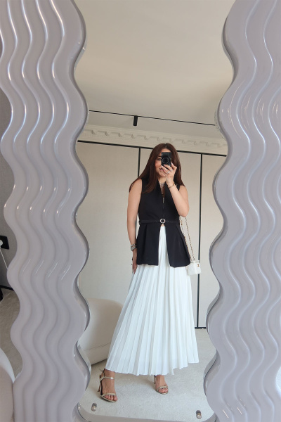 Pileli Yelek Etek Takım