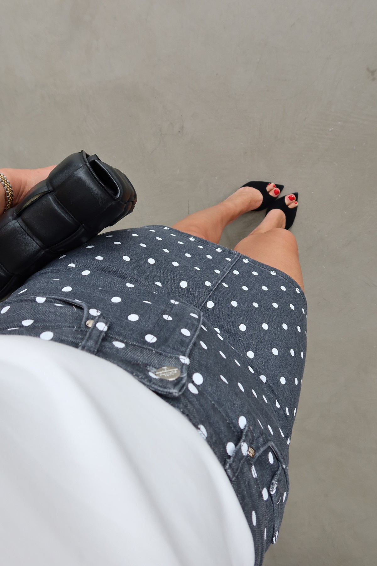 Puantiyeli Denim Mini Etek