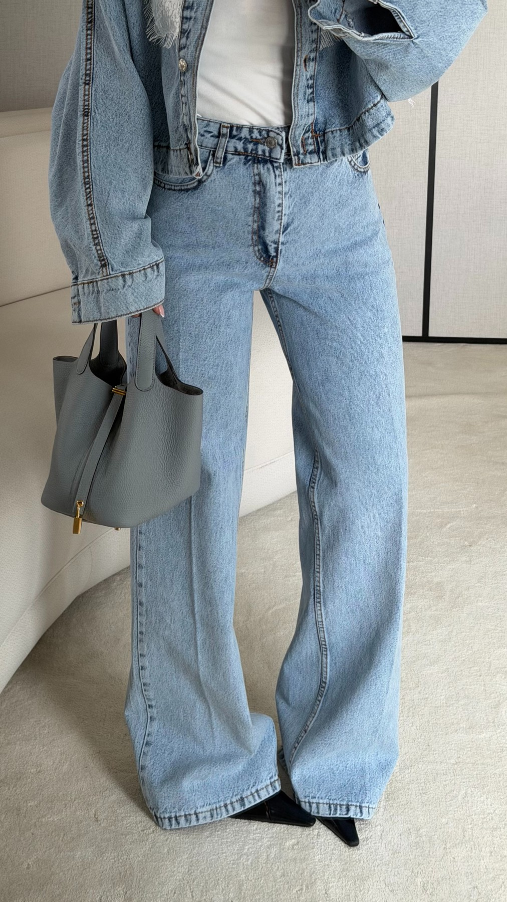 Dantel Detaylı Denim Panço Pantolon Takım