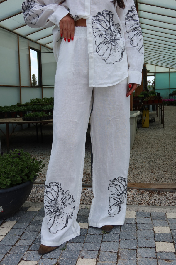 Çiçek Baskılı Gömlek Pantolon Takım