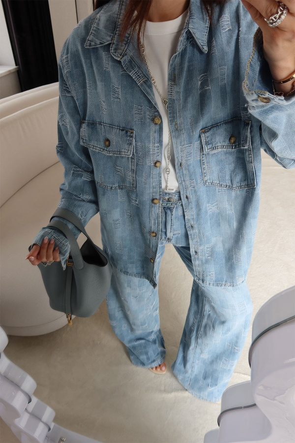 Dikiş Detaylı Denim Gömlek