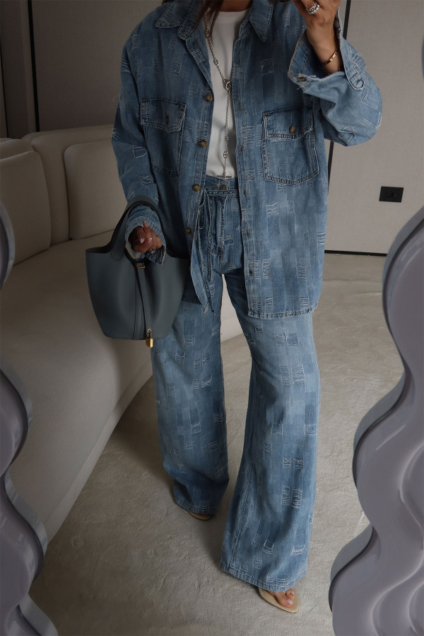 Dikiş Detaylı Denim Gömlek