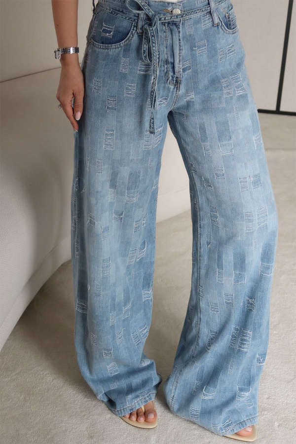 Dikiş Detaylı Bağcıklı Jean