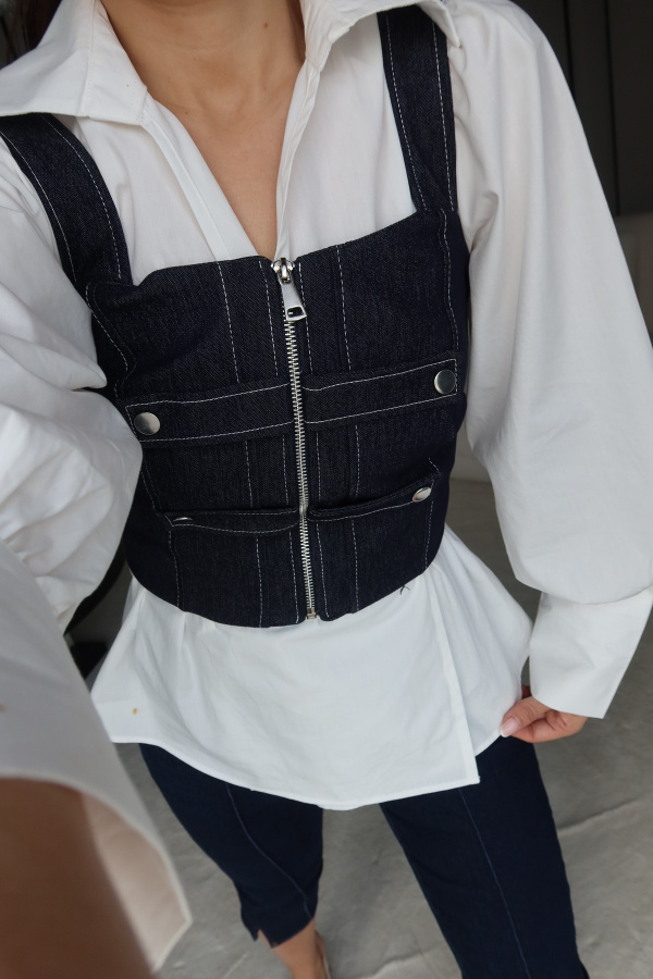 Fermuarlı Denim Büstiyer