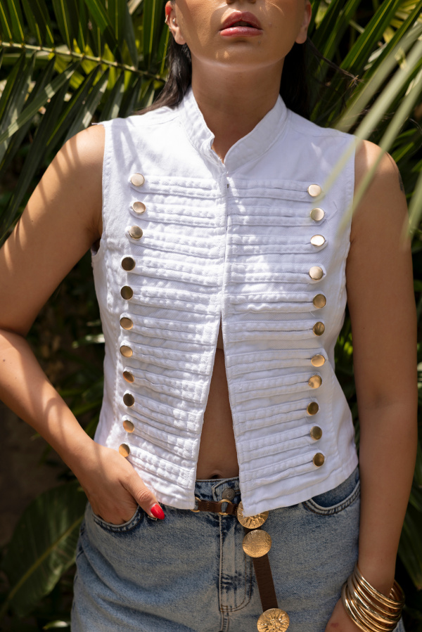 Gold Düğmeli Denim Yelek