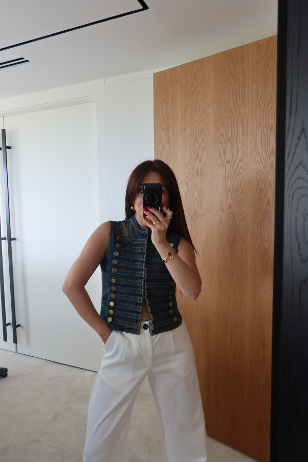 Gold Düğmeli Denim Yelek