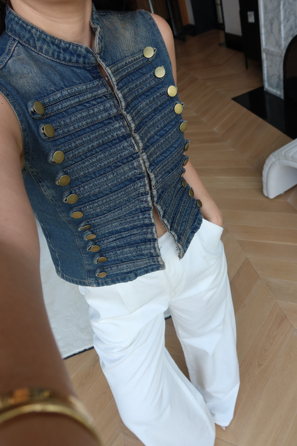 Gold Düğmeli Denim Yelek