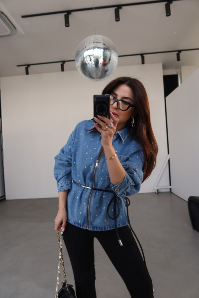 Taş Ve Çakım Basımlı Denim Ceket