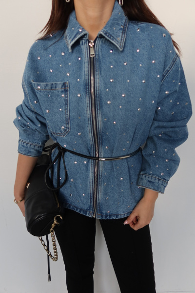 Taş Ve Çakım Basımlı Denim Ceket